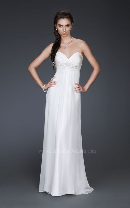 Picture of: Strapless Silk Chiffon Dress with Pleated Bodice in White, Style: 16757, Main Picture