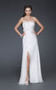 Picture of: Long Strapless Silk Chiffon Dress with Flower Embellishments in White, Style: 16763, Main Picture