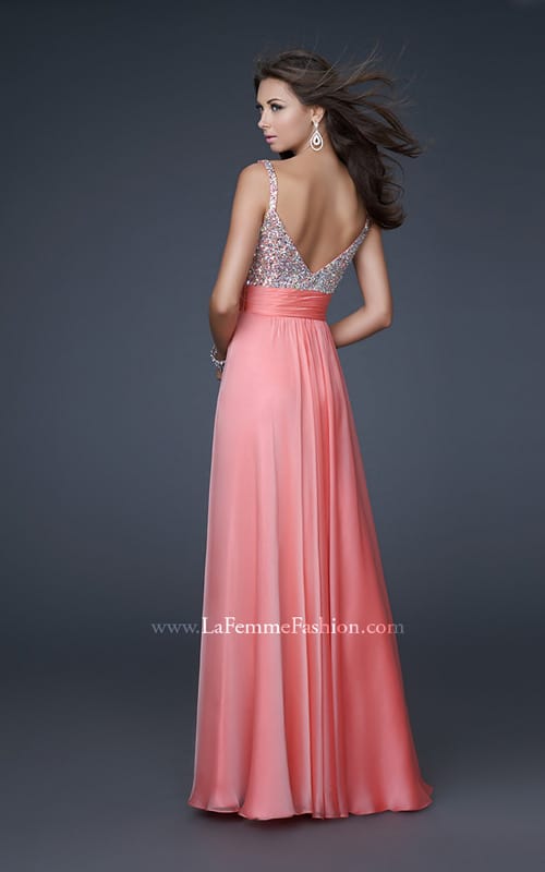 Picture of: Jewel Encrusted Prom Gown with A-line Skirt in Pink, Style: 16802, Back Picture