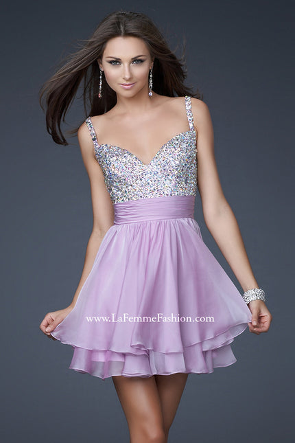 Picture of: Short Dress with Fully Embellished Top and Tulle in Lavender, Style: 16813, Main Picture