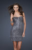 Picture of: Sequin Strapless Short Dress with Sweetheart Neckline in Silver, Style: 16955, Main Picture