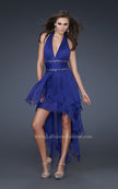 Picture of: High Low Prom Gown with Plunging V Halter Top in Blue, Style: 16986, Detail Picture 2