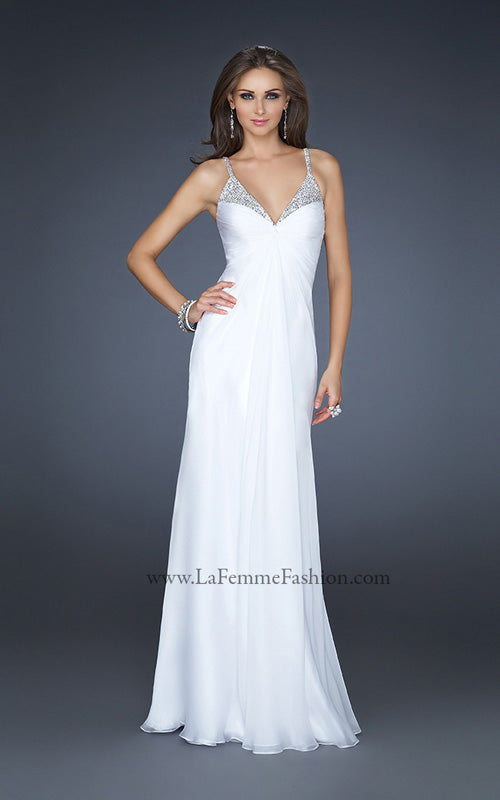 Picture of: Floor Length Chiffon Prom Gown with Stones and Cut Outs in White, Style: 17019, Detail Picture 1