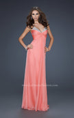 Picture of: Floor Length Chiffon Prom Gown with Stones and Cut Outs in Orange, Style: 17019, Detail Picture 3
