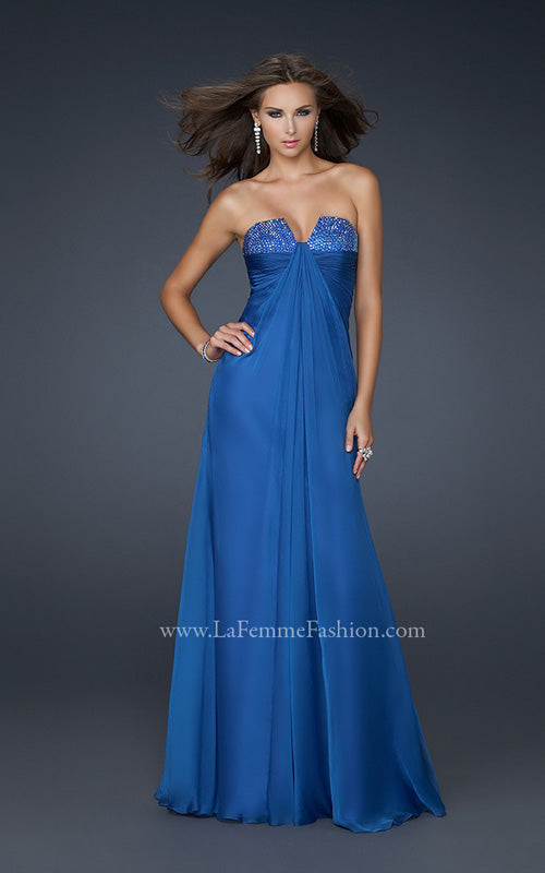 Picture of: Strapless Incrusted Chiffon Prom Dress with Gathering in Blue, Style: 17037, Main Picture