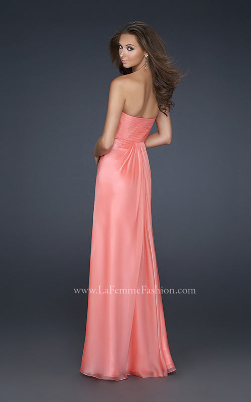 Picture of: Strapless Incrusted Chiffon Prom Dress with Gathering in Orange, Style: 17037, Back Picture