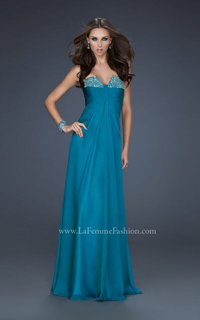 Picture of: Strapless Incrusted Chiffon Prom Dress with Gathering in Teal, Style: 17037, Detail Picture 1