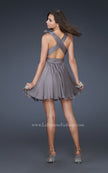 Picture of: Two Tone Chiffon Short Dress with Bows and Cut Outs in Silver, Style: 17044, Back Picture