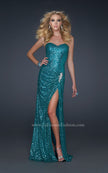 Picture of: Long Sequined Prom Dress with Sweetheart Neck and Slit in Teal, Style: 17104, Detail Picture 1