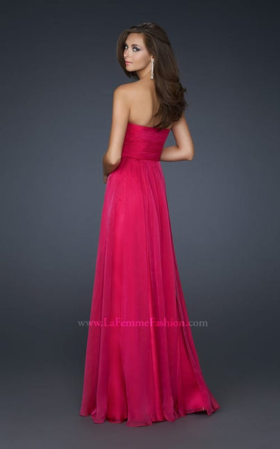 Picture of: Classic Long Chiffon Prom Gown with Pleated Detail in Red, Style: 17111, Back Picture