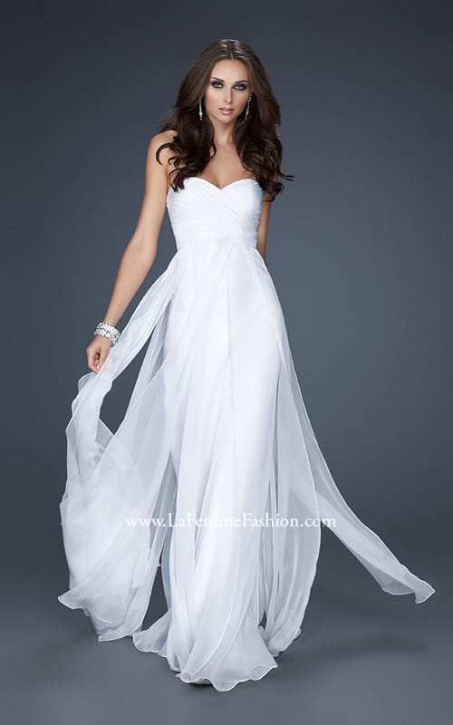 Picture of: Classic Long Chiffon Prom Gown with Pleated Detail in White, Style: 17111, Detail Picture 2