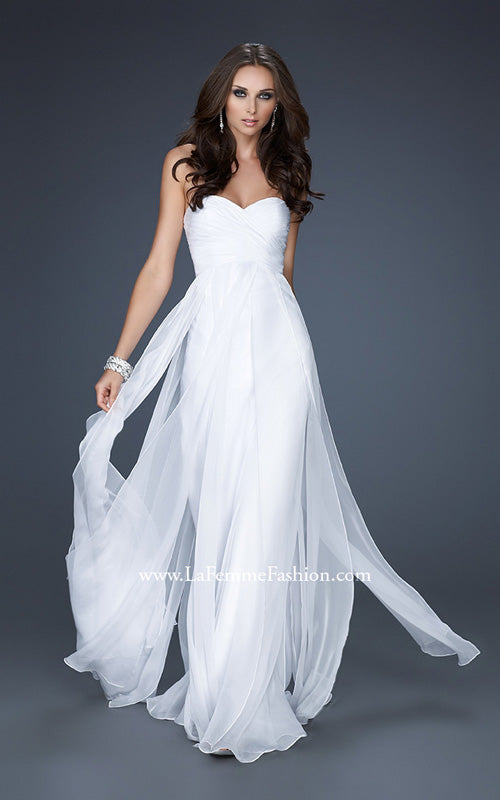 Picture of: Classic Long Chiffon Prom Gown with Pleated Detail in White, Style: 17111, Detail Picture 2