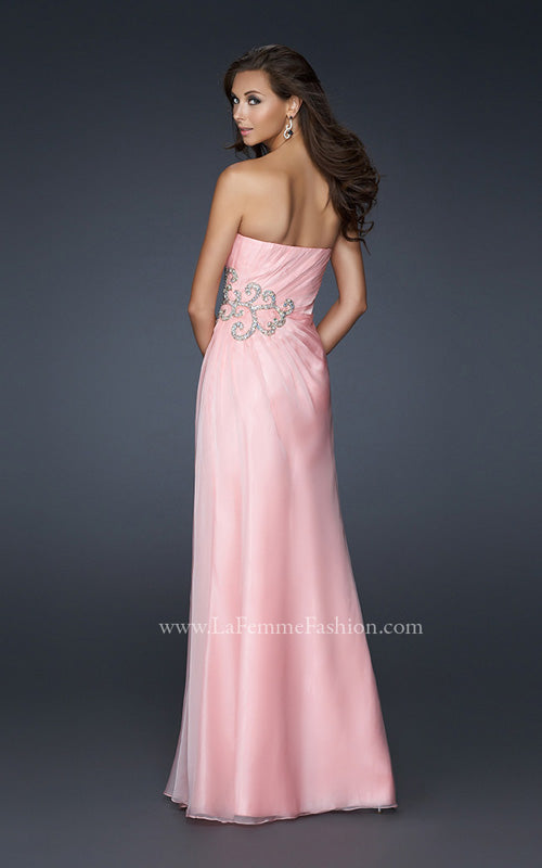 Picture of: Sexy Strapless Chiffon Gown with Beading and Leg Slit in Pink, Style: 17112, Back Picture