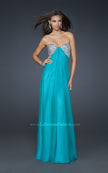 Picture of: Long Chiffon Dress with Beaded Bust and Low Back in Teal, Style: 17118, Main Picture