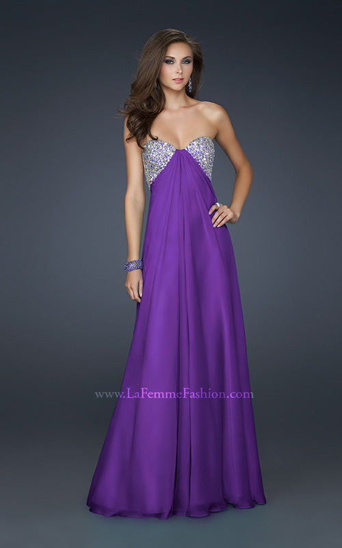 Picture of: Long Chiffon Dress with Beaded Bust and Low Back in Purple, Style: 17118, Detail Picture 1