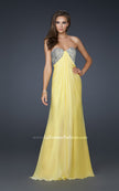 Picture of: Long Chiffon Dress with Beaded Bust and Low Back in Yellow, Style: 17118, Detail Picture 3