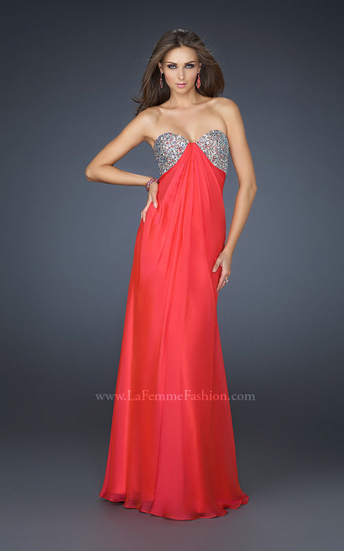 Picture of: Long Chiffon Dress with Beaded Bust and Low Back in Red, Style: 17118, Detail Picture 4