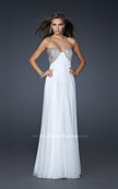 Picture of: Long Chiffon Dress with Beaded Bust and Low Back in White, Style: 17118, Detail Picture 5