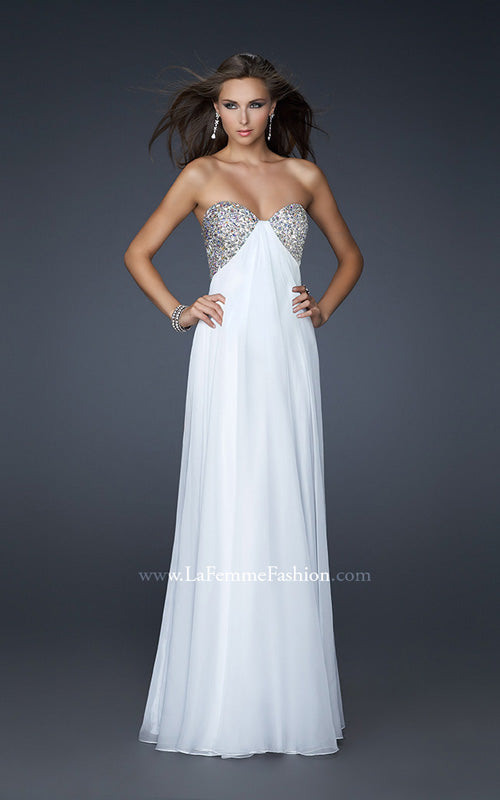 Picture of: Long Chiffon Dress with Beaded Bust and Low Back in White, Style: 17118, Detail Picture 5
