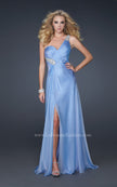 Picture of: One Shoulder Strap Prom Dress with Beaded Hip Design in Blue, Style: 17157, Detail Picture 1