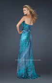 Picture of: Printed Prom Dress with Beaded Detail and Slit, Style: 17169 in Blue, Back Picture