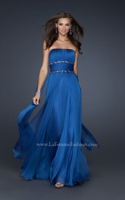Picture of: Simple Long Prom Dress with Beaded Waist in Blue, Style: 17264, Main Picture