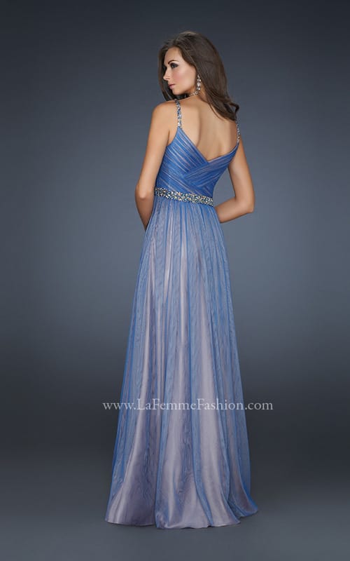 Picture of: V Neck Prom Gown with Beaded Waistband and Pleats in Blue, Style: 17324, Back Picture