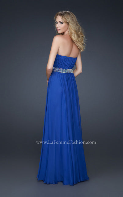 Picture of: Strapless Chiffon Dress with Sweetheart Neck and Beads in Blue, Style: 17325, Back Picture
