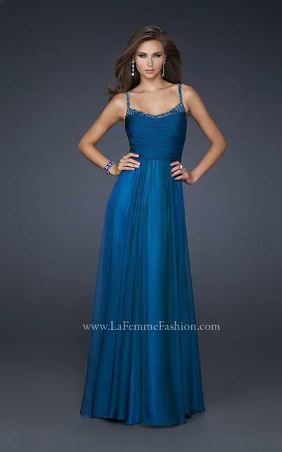 Picture of: Scoop Neck Chiffon Prom Dress with Pleated Center Front in Blue, Style: 17435, Main Picture