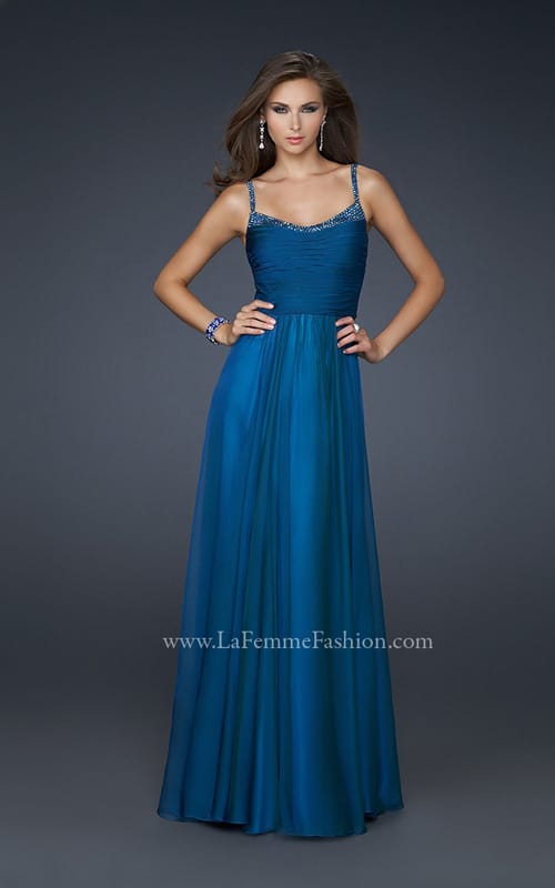 Picture of: Scoop Neck Chiffon Prom Dress with Pleated Center Front in Blue, Style: 17435, Main Picture