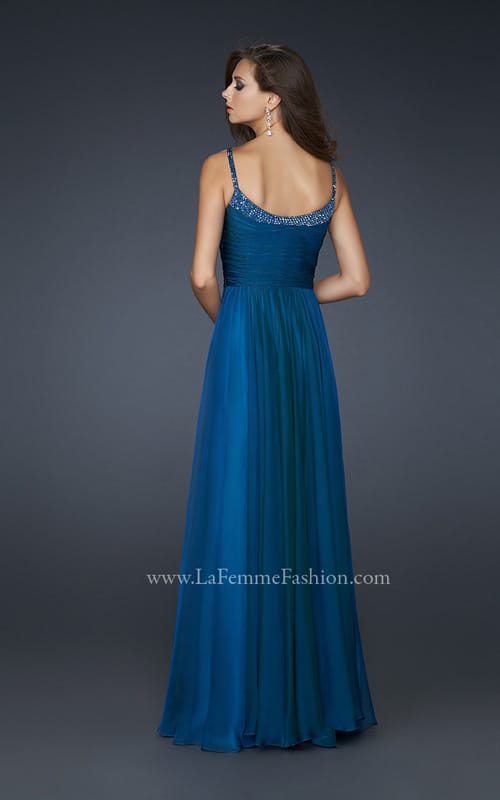 Picture of: Scoop Neck Chiffon Prom Dress with Pleated Center Front in Blue, Style: 17435, Back Picture