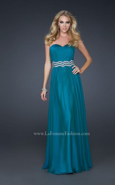 Picture of: Strapless Prom Gown with Accent Beaded Waistband in Blue, Style: 17439, Main Picture
