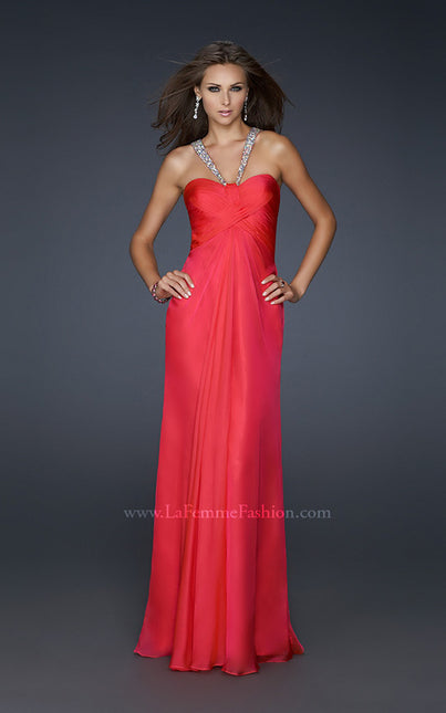 Picture of: Halter Top Dress with Beaded Straps and A-line Skirt in Pink, Style: 17441, Back Picture