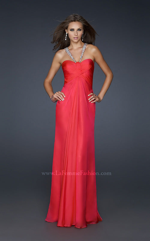 Picture of: Halter Top Dress with Beaded Straps and A-line Skirt in Pink, Style: 17441, Back Picture