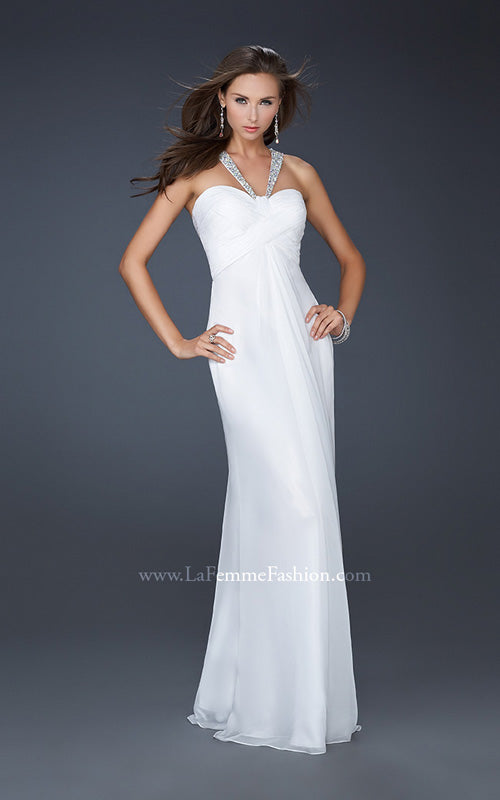 Picture of: Halter Top Dress with Beaded Straps and A-line Skirt in White, Style: 17441, Detail Picture 6