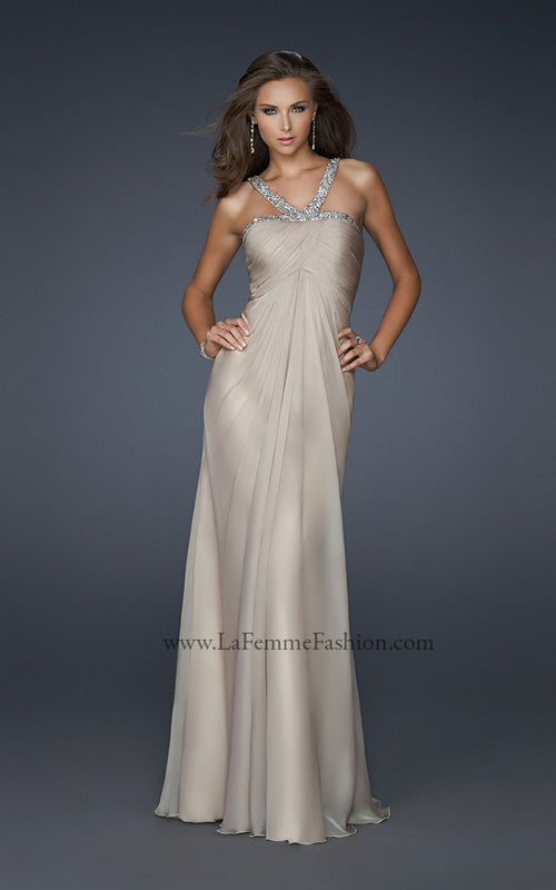 Picture of: Halter Top Dress with Beaded Straps and Draped Effect in Nude, Style: 17452, Detail Picture 1