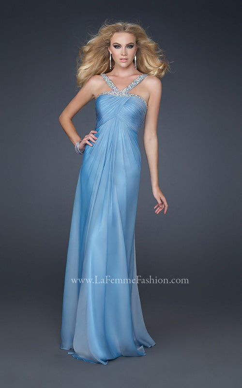 Picture of: Halter Top Dress with Beaded Straps and Draped Effect in Blue, Style: 17452, Detail Picture 3