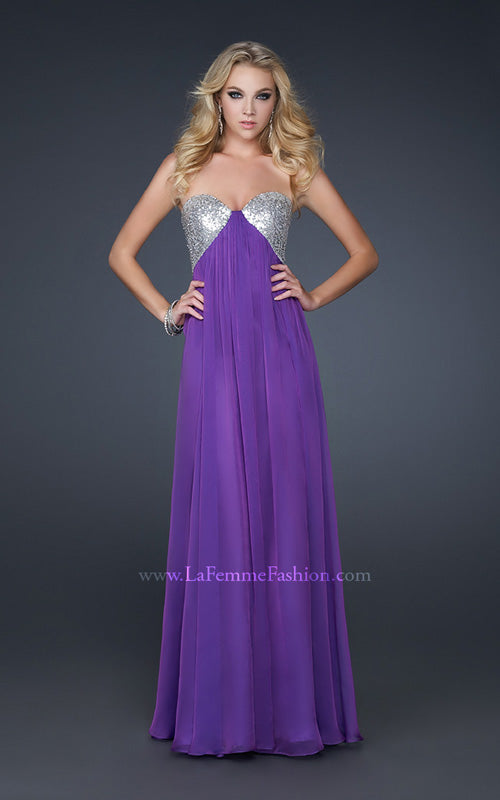 Picture of: Sequined Bust Chiffon Prom Dress with Double Strap Back in Purple, Style: 17461, Detail Picture 1