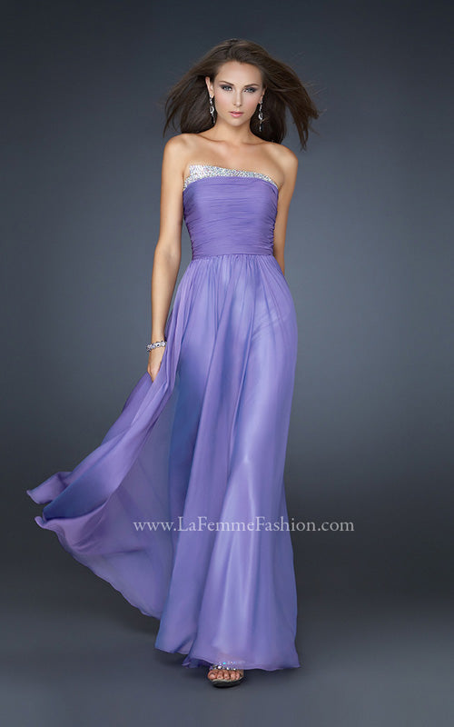 Picture of: Chiffon Dress with Pleated Front and Beaded Detail in Purple, Style: 17475, Main Picture