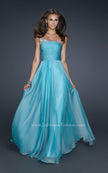 Picture of: Chiffon Dress with Pleated Front and Beaded Detail in Blue, Style: 17475, Detail Picture 2