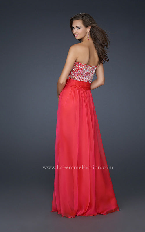 Picture of: Strapless Chiffon Dress with Pleated Waistband in Pink, Style: 17498, Back Picture