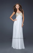 Picture of: Patterned Chiffon Prom Dress with Embellished Bust in White, Style: 17499, Main Picture