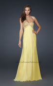 Picture of: Patterned Chiffon Prom Dress with Embellished Bust in Yellow, Style: 17499, Detail Picture 2