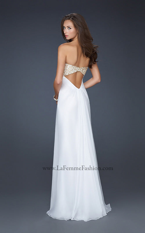 Picture of: Patterned Chiffon Prom Dress with Embellished Bust in White, Style: 17499, Detail Picture 3