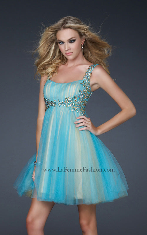 Picture of: Goddess Inspired Short Dress with Embellished Shoulders in Blue, Style: 17500, Detail Picture 1