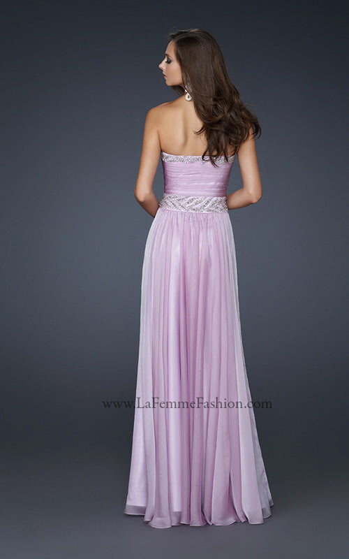Picture of: Strapless Chiffon Gown with Embellished Waistband in Purple, Style: 17505, Back Picture