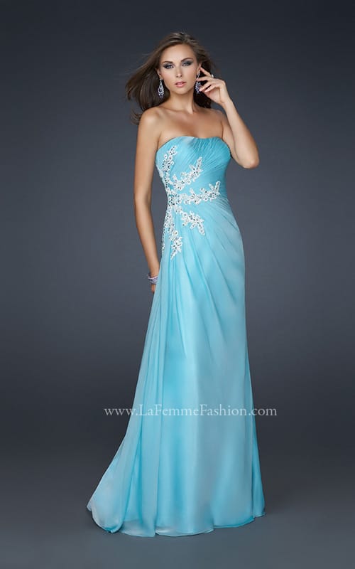 Picture of: Strapless Chiffon Dress with Embellishments and Pleats in Blue, Style: 17507, Detail Picture 2