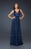 Picture of: V Neck Chiffon Prom Dress with Sequins and Pleating in Blue, Style: 17514, Detail Picture 1