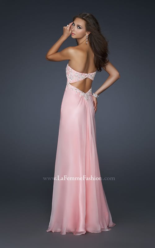 Picture of: Long Strapless Prom Gown with a Beaded Bust in Pink, Style: 17516, Back Picture