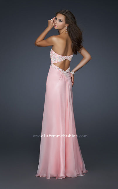 Picture of: Long Strapless Prom Gown with a Beaded Bust in Pink, Style: 17516, Back Picture